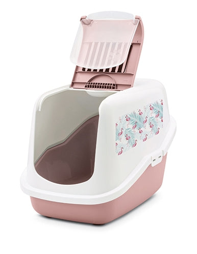 Savic Katzentoilette Nestor Impression Flamingo Rosa / Weiss 56X39X38.5 CM