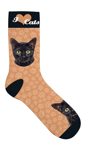 Plenty Gifts Socken Schwarz Katzen Orange