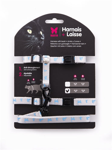 Martin Katzengeschirr Und Leine Grau/Blau 35-50X1 CM / 100X1 CM