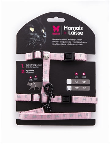 Martin Katzengeschirr Und Leine Rosa/Grau 35-50X1 CM / 100X1 CM