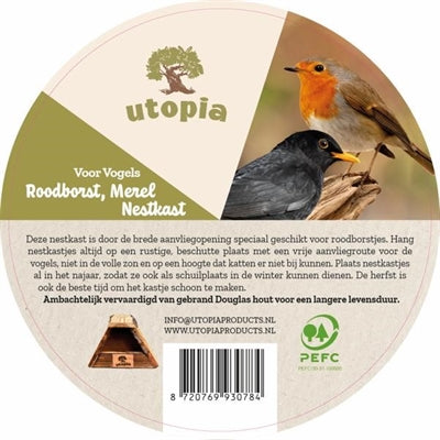 Utopia Nistkasten Rotkehlchen/Vogel Verbranntes Douglasienholz 28X18 CM