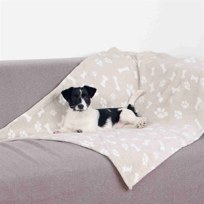 Trixie Hundedecke Kenny Fleece Knochen / Pfoten Beige 75X50 CM