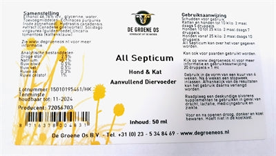 De Groene Os Alle Septischen Hund/Katze 50 ML